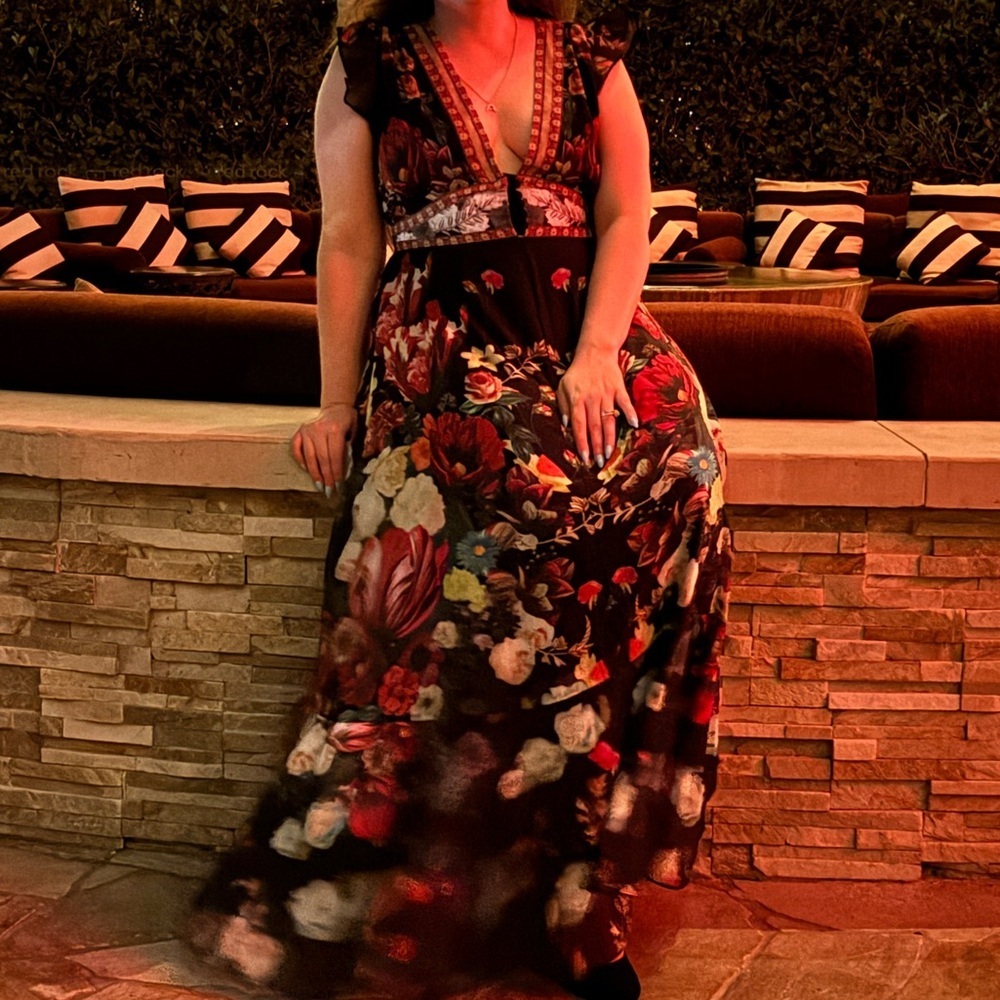 Dalia MacPhee Multicolor Floral Pattern Dress maxi gown formal women’s LARGE